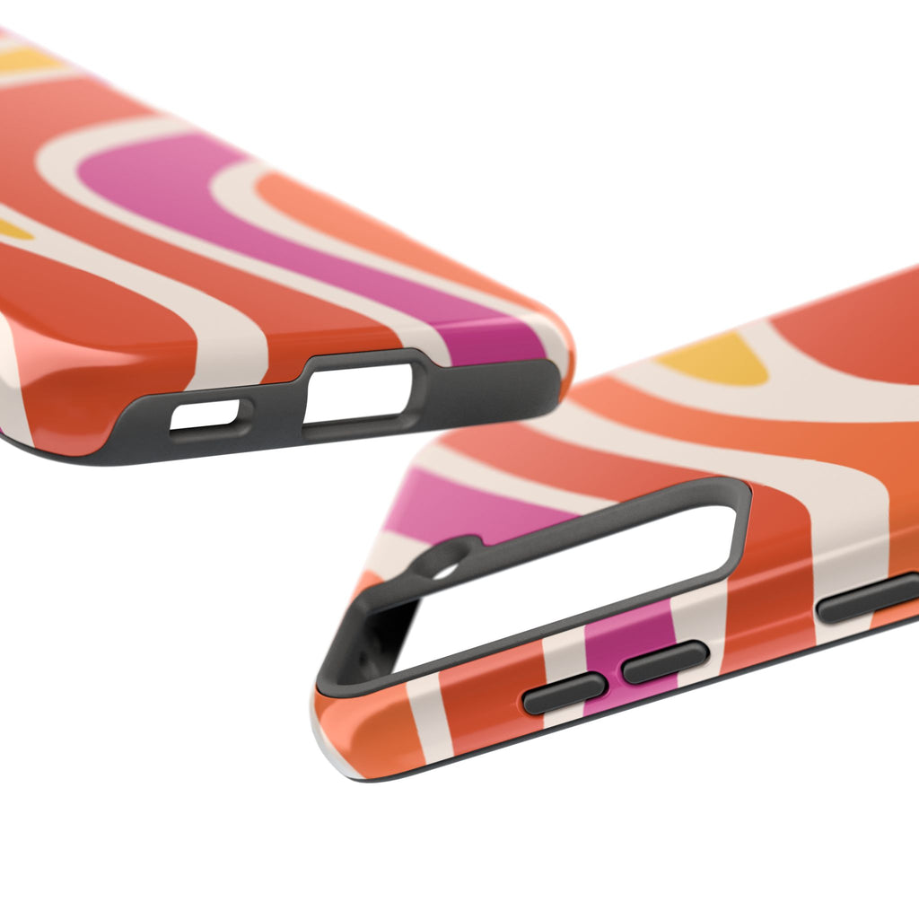 Retro Wave Tough Phone Case – Bright Abstract Orange, Pink & Yellow Protection