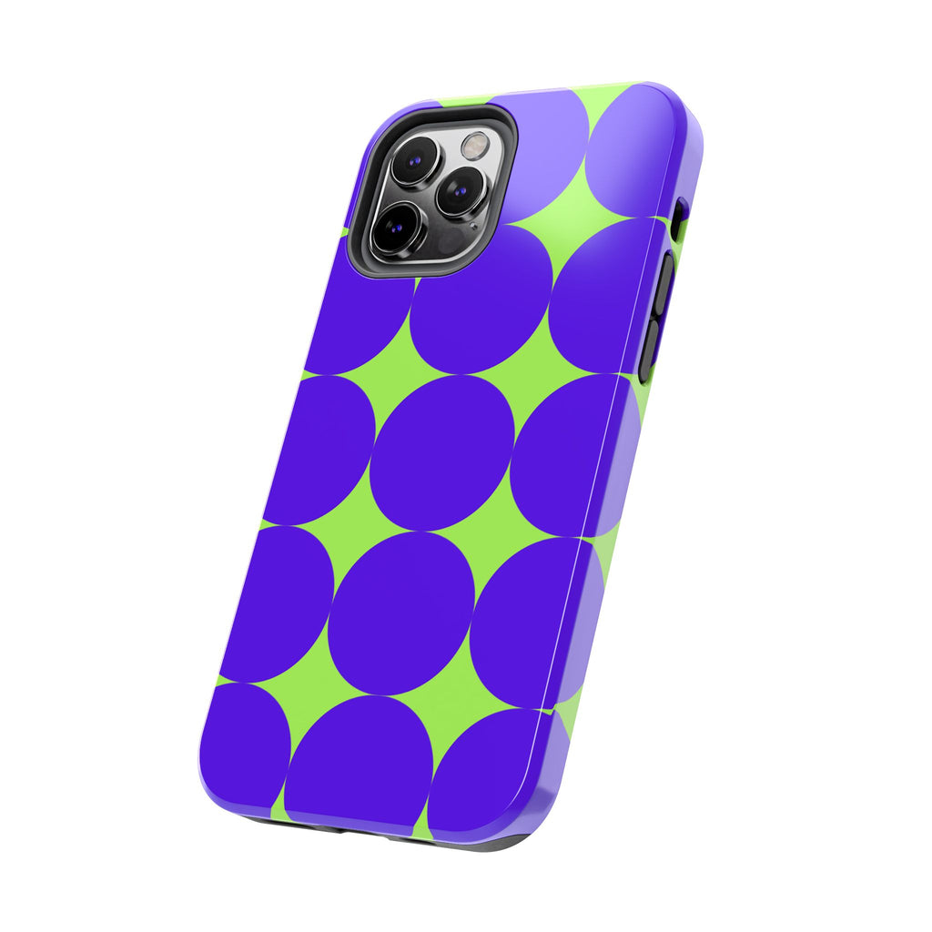 Tough Phone Case — Retro Purple & Lime Geometric Dot Design