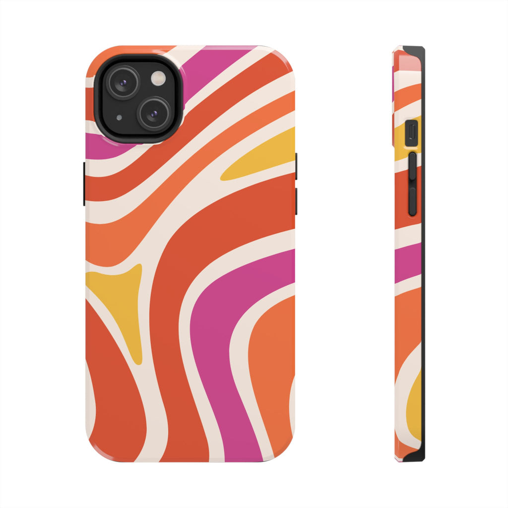 Retro Wave Tough Phone Case – Bright Abstract Orange, Pink & Yellow Protection