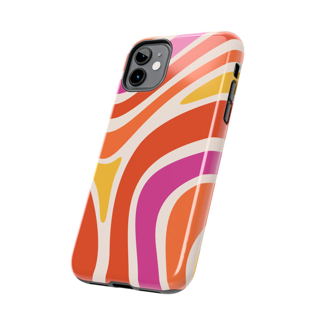 Retro Wave Tough Phone Case – Bright Abstract Orange, Pink & Yellow Protection
