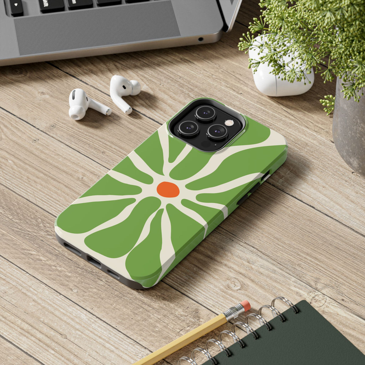 Green Daisy Tough Phone Case — Floral Protective Phone Cover