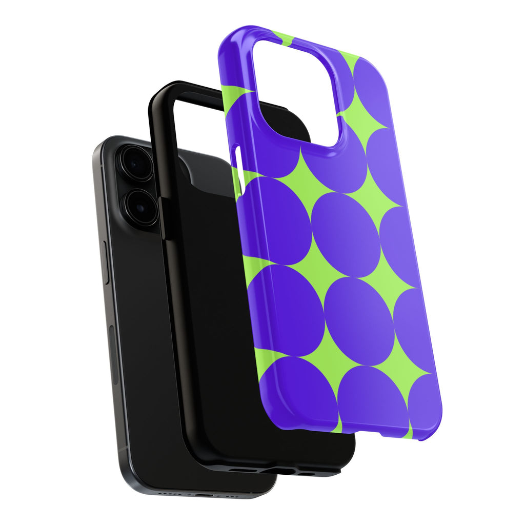 Tough Phone Case — Retro Purple & Lime Geometric Dot Design