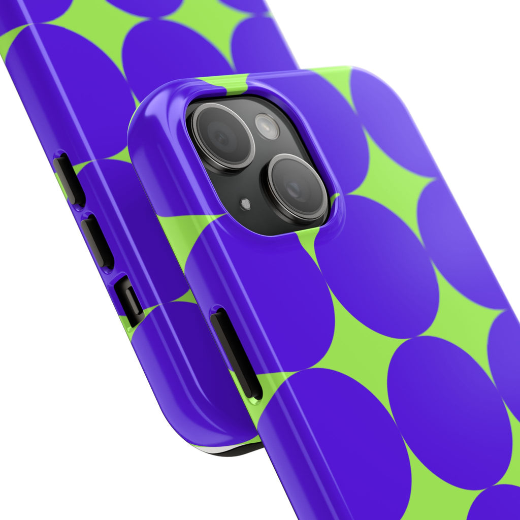 Tough Phone Case — Retro Purple & Lime Geometric Dot Design