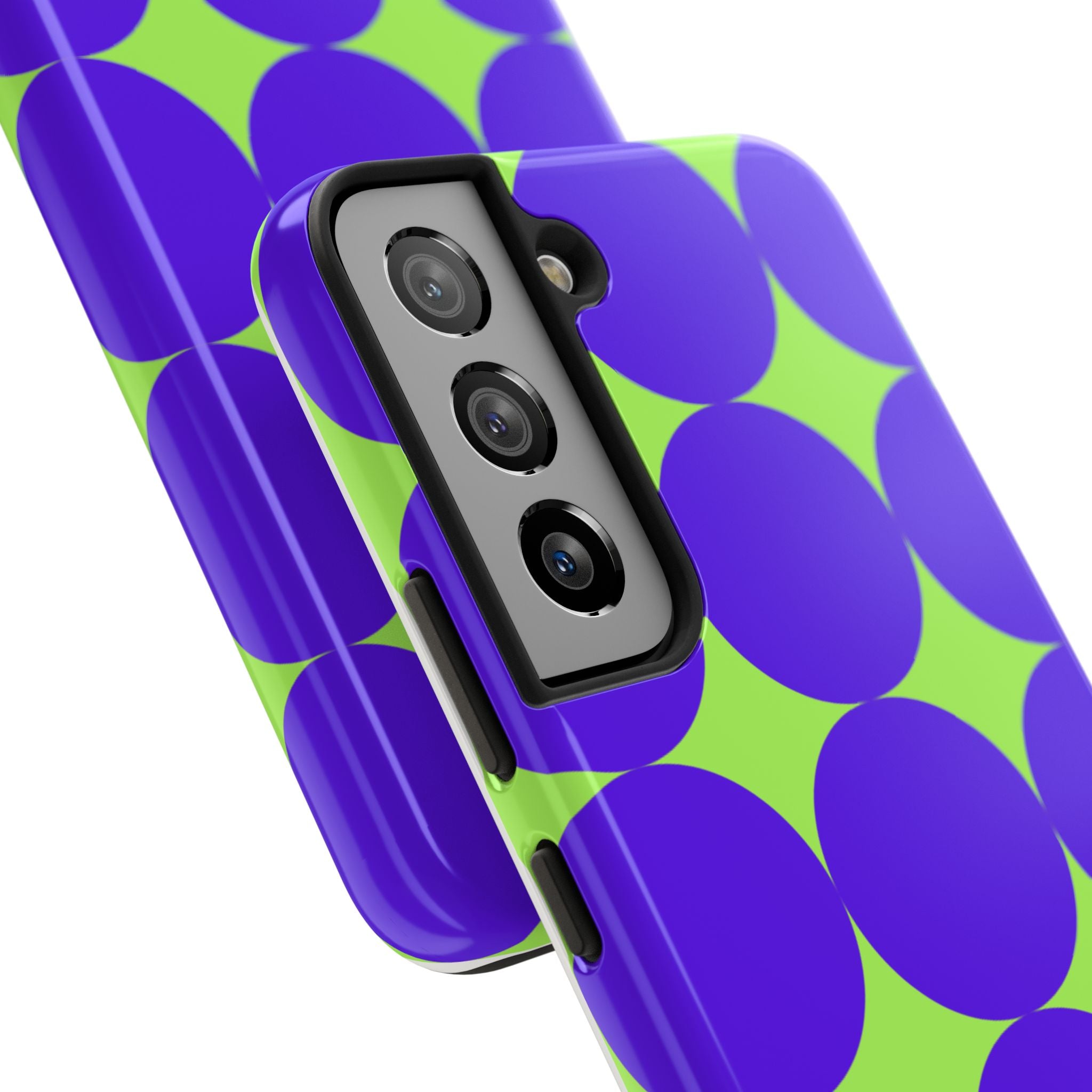 Tough Phone Case — Retro Purple & Lime Geometric Dot Design