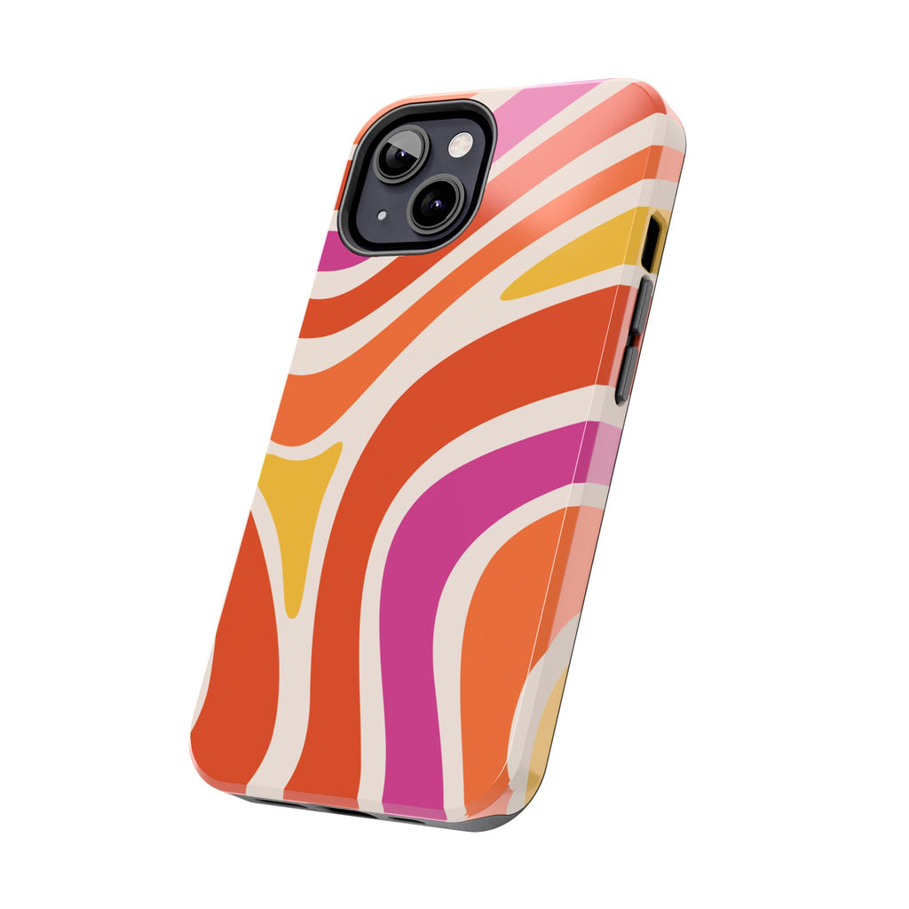 Retro Wave Tough Phone Case – Bright Abstract Orange, Pink & Yellow Protection