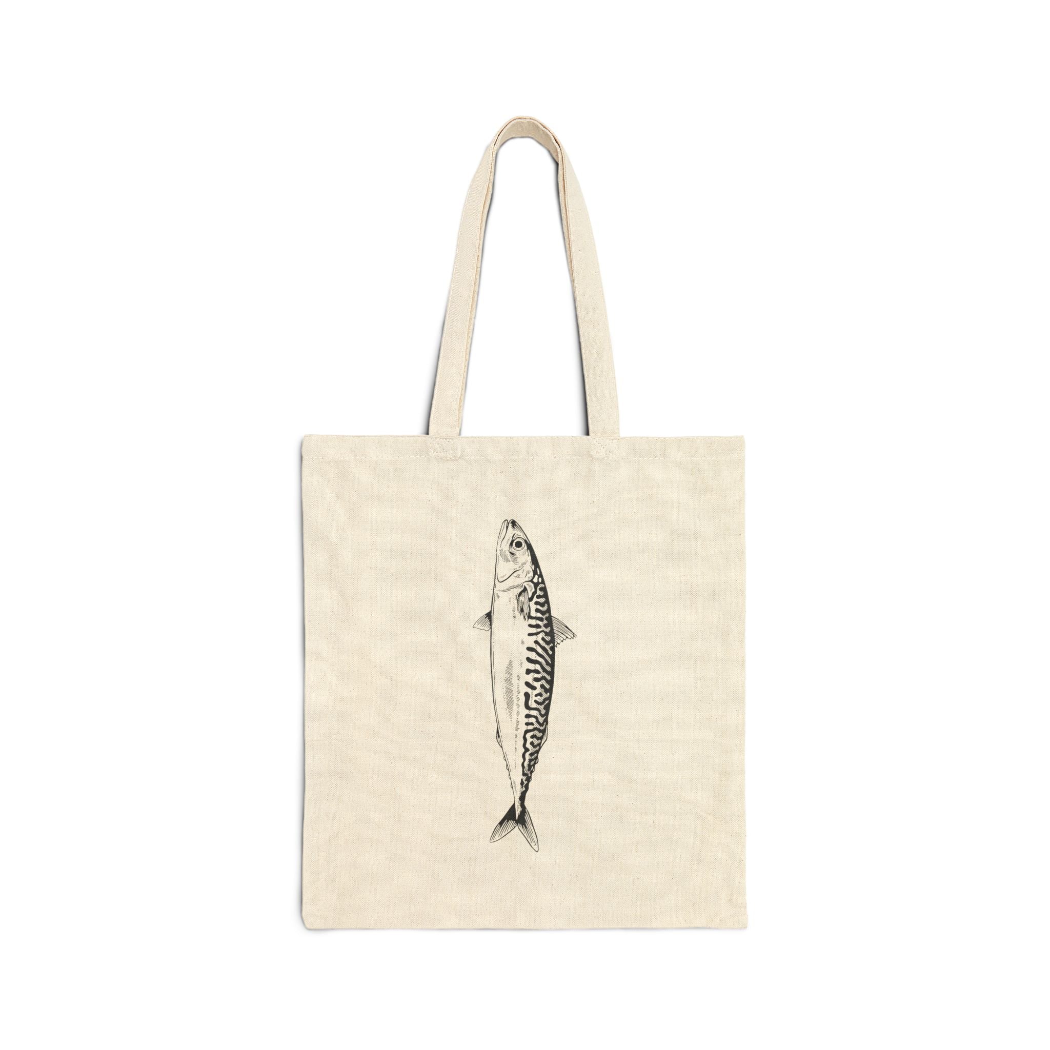 Tote Bag — Minimalist Mackerel Fish Canvas Tote (Eco Grocery & Beach Bag)