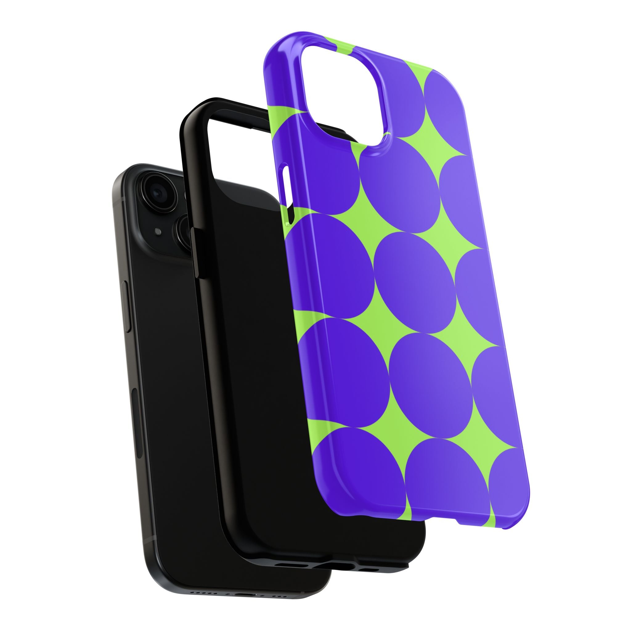 Tough Phone Case — Retro Purple & Lime Geometric Dot Design
