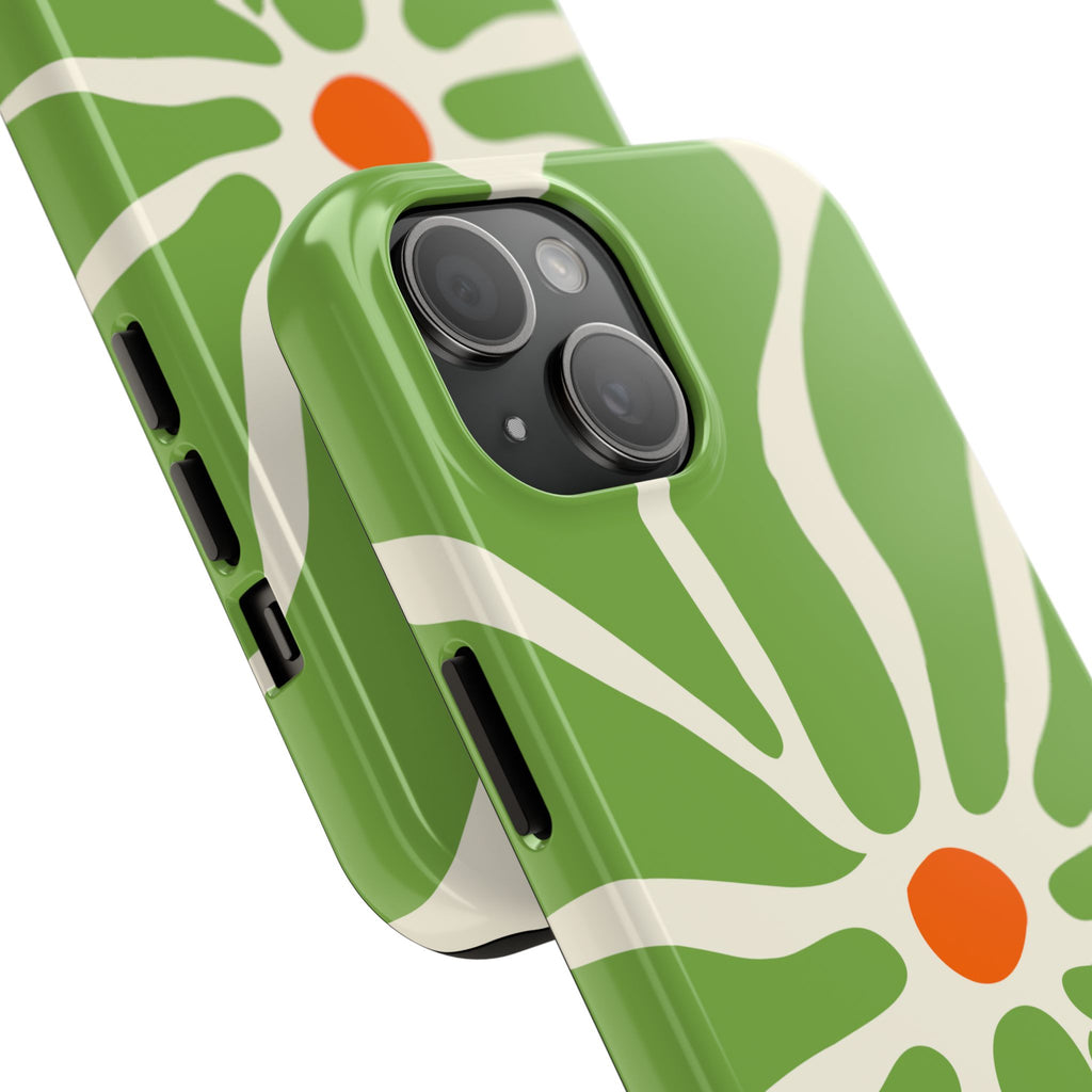 Green Daisy Tough Phone Case — Floral Protective Phone Cover