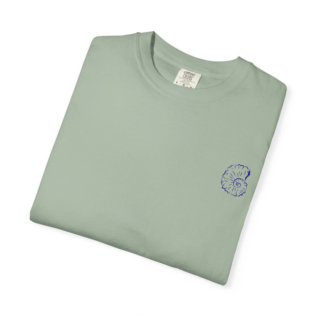 Seaside Shells T-Shirt — Blue Seashell Grid Graphic