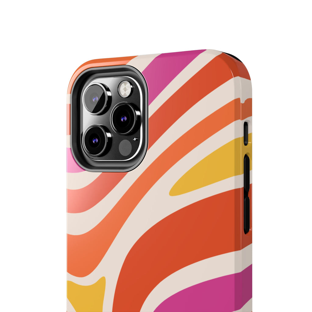 Retro Wave Tough Phone Case – Bright Abstract Orange, Pink & Yellow Protection