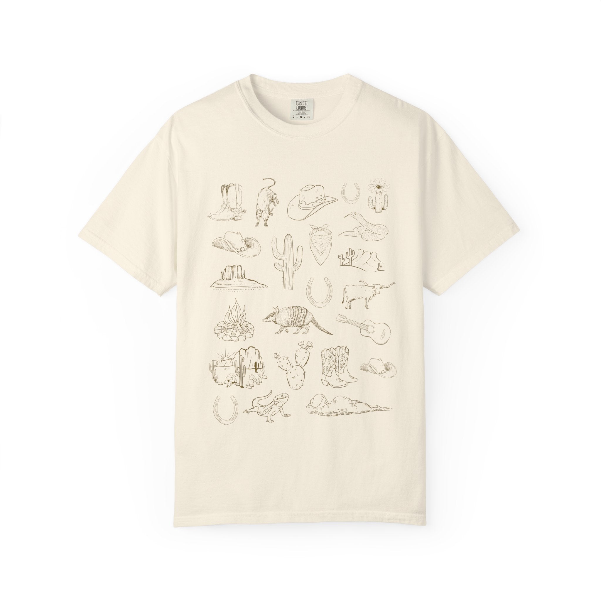Desert Wildlife Sketch T-Shirt — Hand-Drawn Cactus & Animals Tee