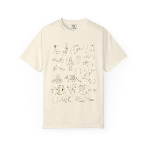 Desert Wildlife Sketch T-Shirt — Hand-Drawn Cactus & Animals Tee