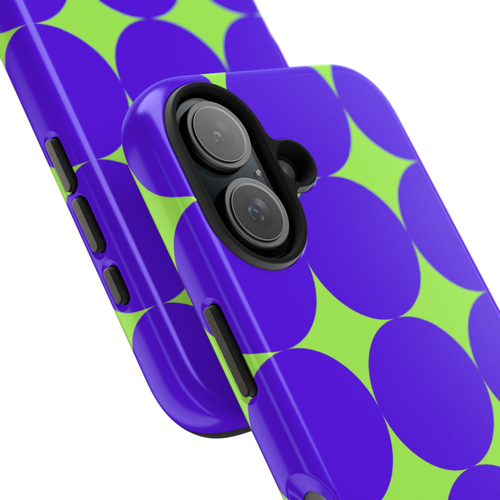 Tough Phone Case — Retro Purple & Lime Geometric Dot Design