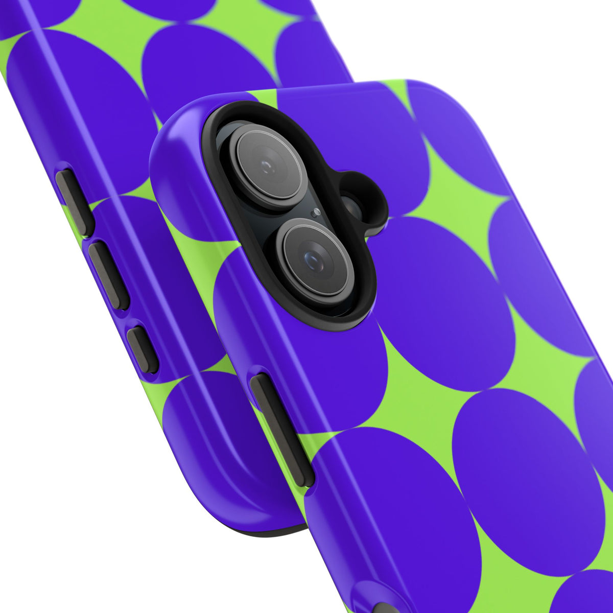 Tough Phone Case — Retro Purple & Lime Geometric Dot Design