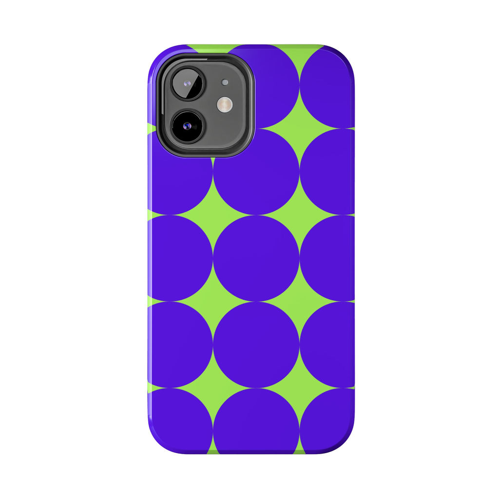 Tough Phone Case — Retro Purple & Lime Geometric Dot Design