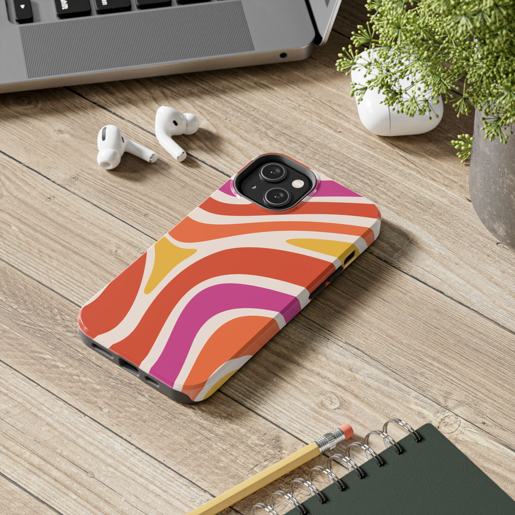 Retro Wave Tough Phone Case – Bright Abstract Orange, Pink & Yellow Protection