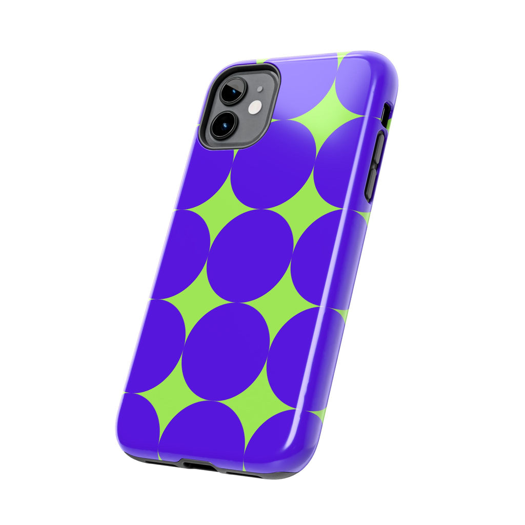 Tough Phone Case — Retro Purple & Lime Geometric Dot Design