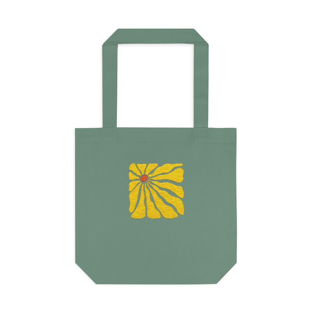Yellow Daisy Square Tote — Cotton Tote Bag with Floral Puff Design