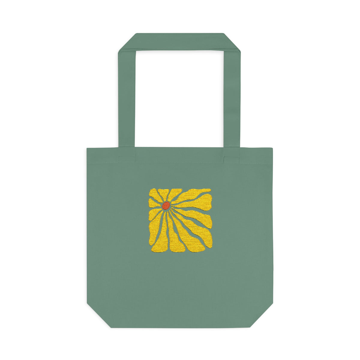 Yellow Daisy Square Tote — Cotton Tote Bag with Floral Puff Design