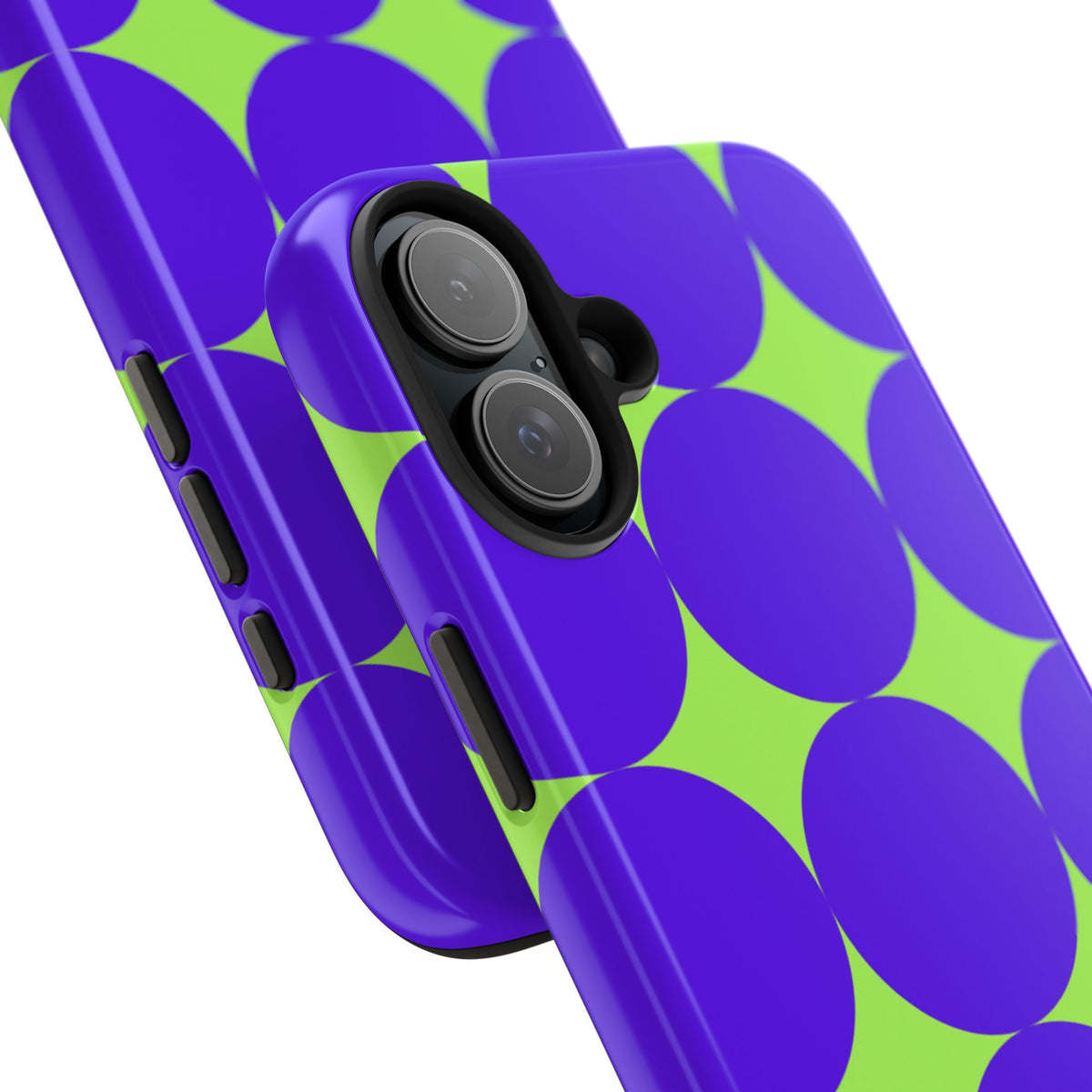Tough Phone Case — Retro Purple & Lime Geometric Dot Design