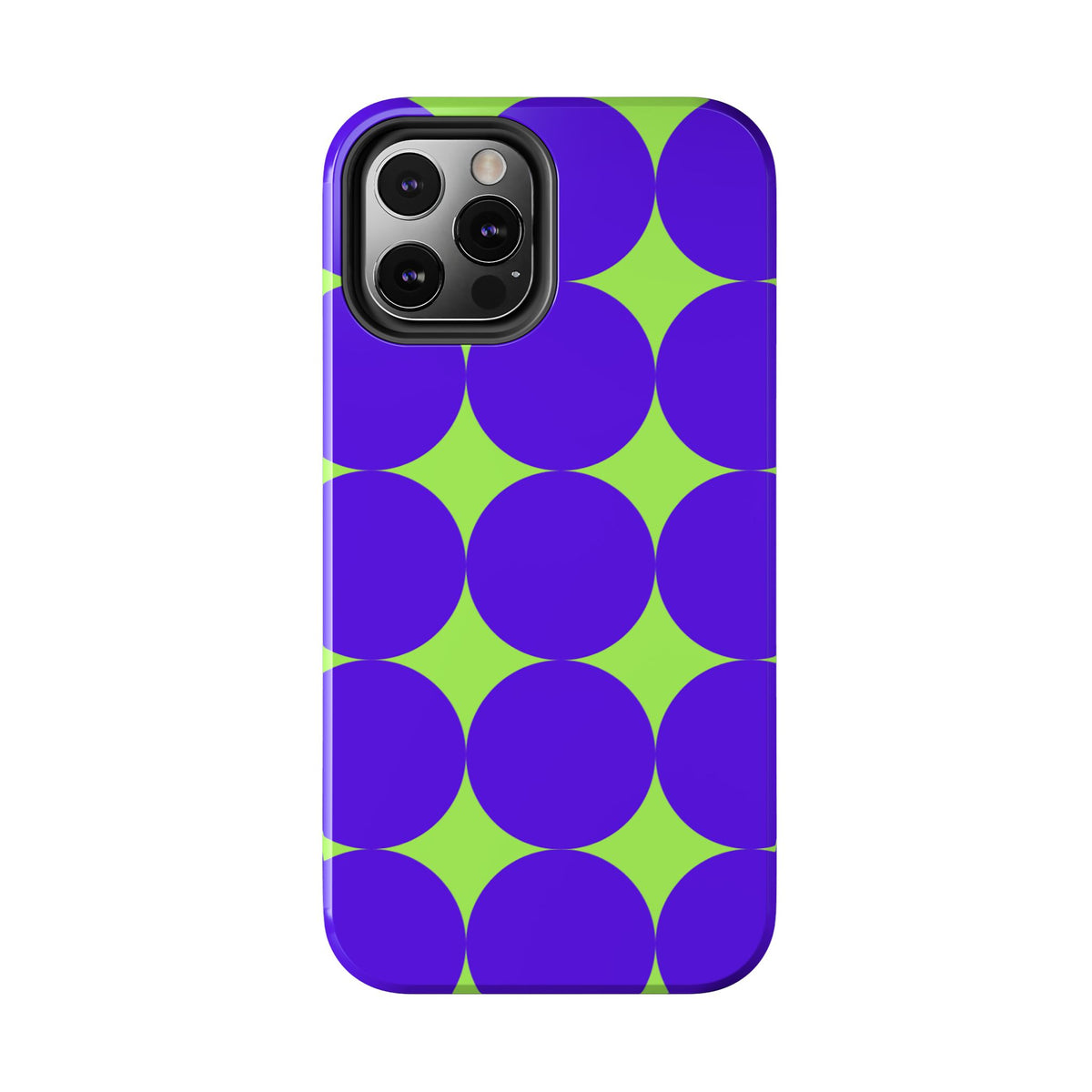 Tough Phone Case — Retro Purple & Lime Geometric Dot Design