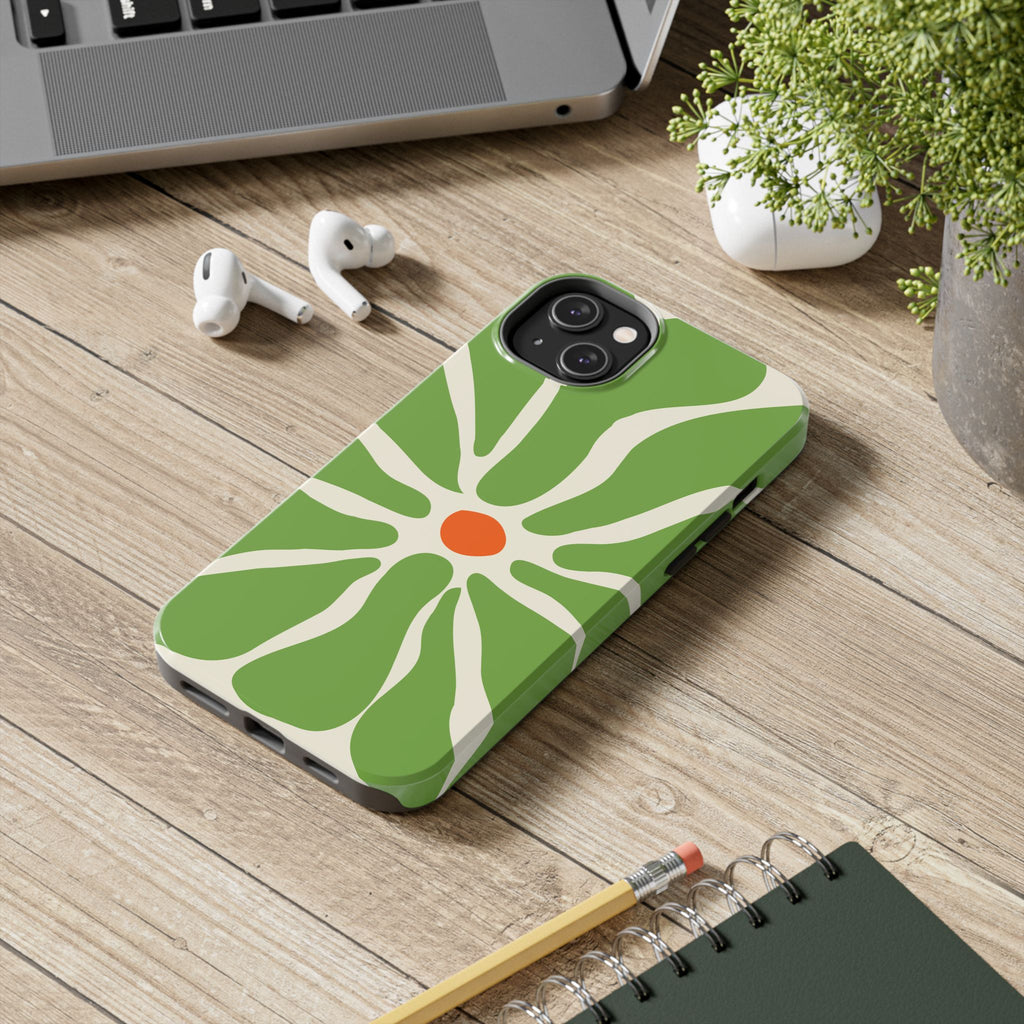 Green Daisy Tough Phone Case — Floral Protective Phone Cover