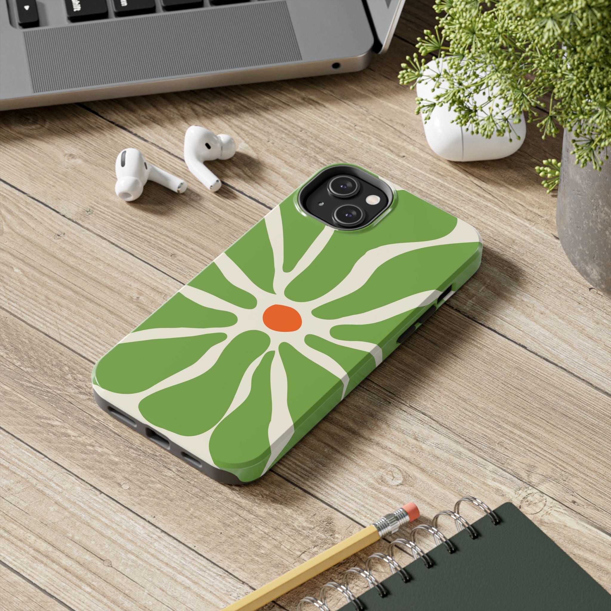 Green Daisy Tough Phone Case — Floral Protective Phone Cover