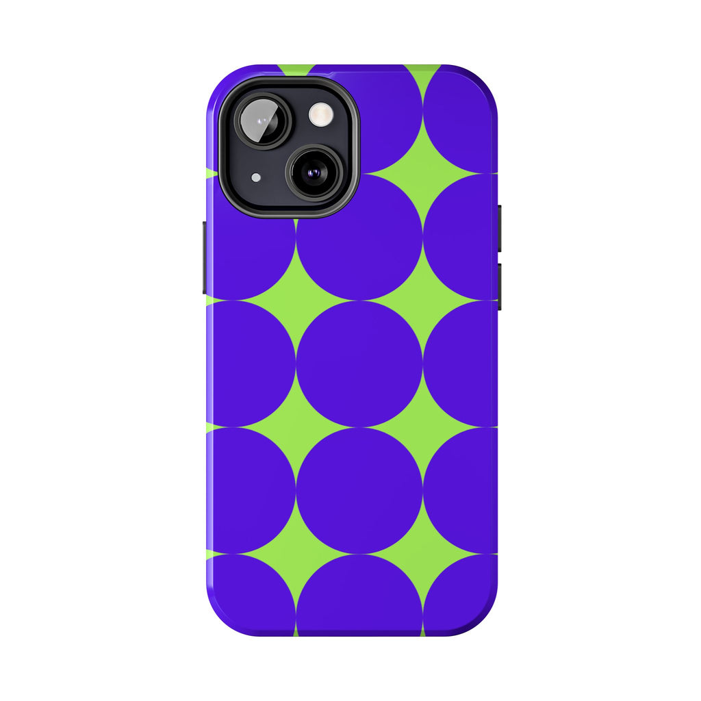 Tough Phone Case — Retro Purple & Lime Geometric Dot Design