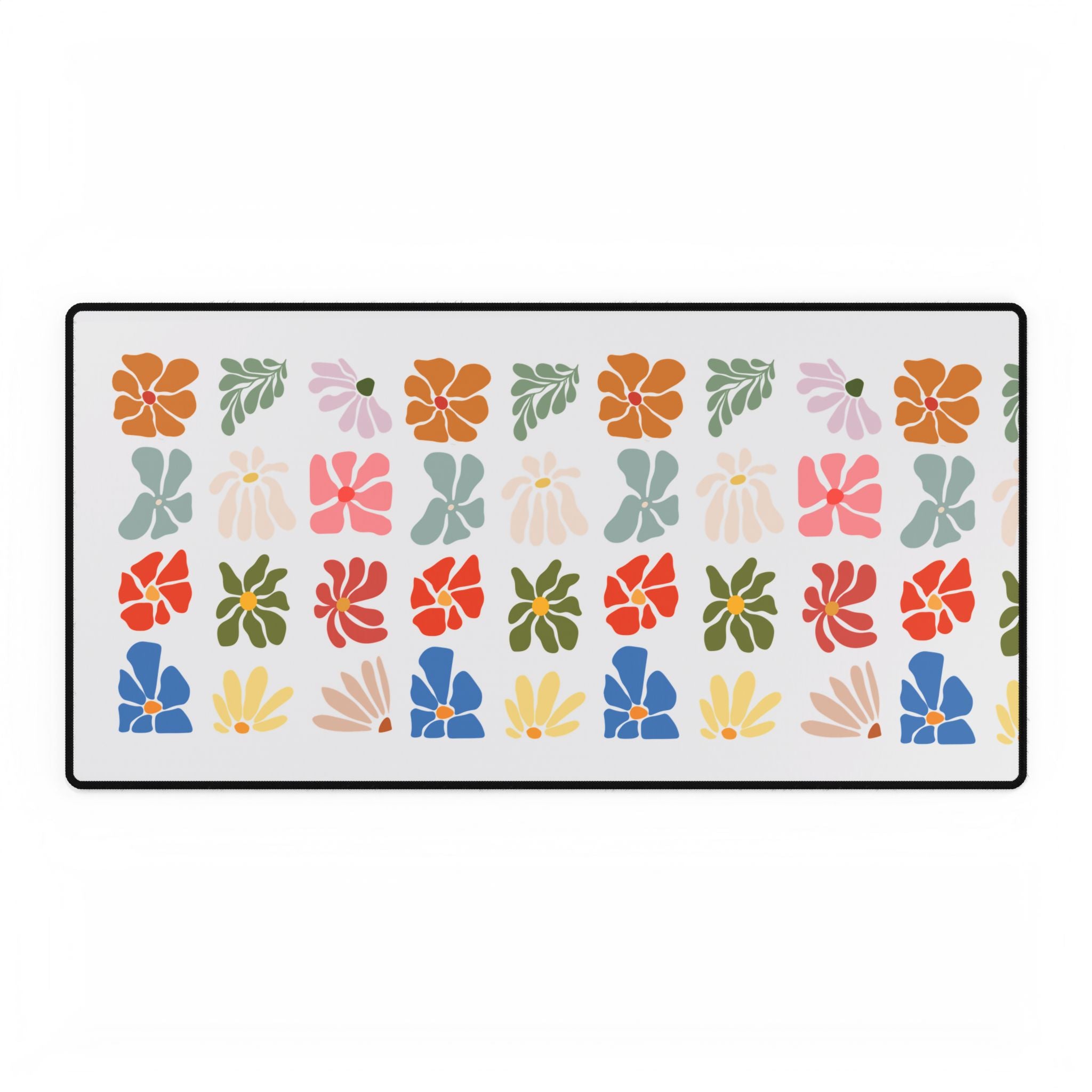Floral Rows Desk Mat — Colorful Retro Flower Pattern Mouse Pad