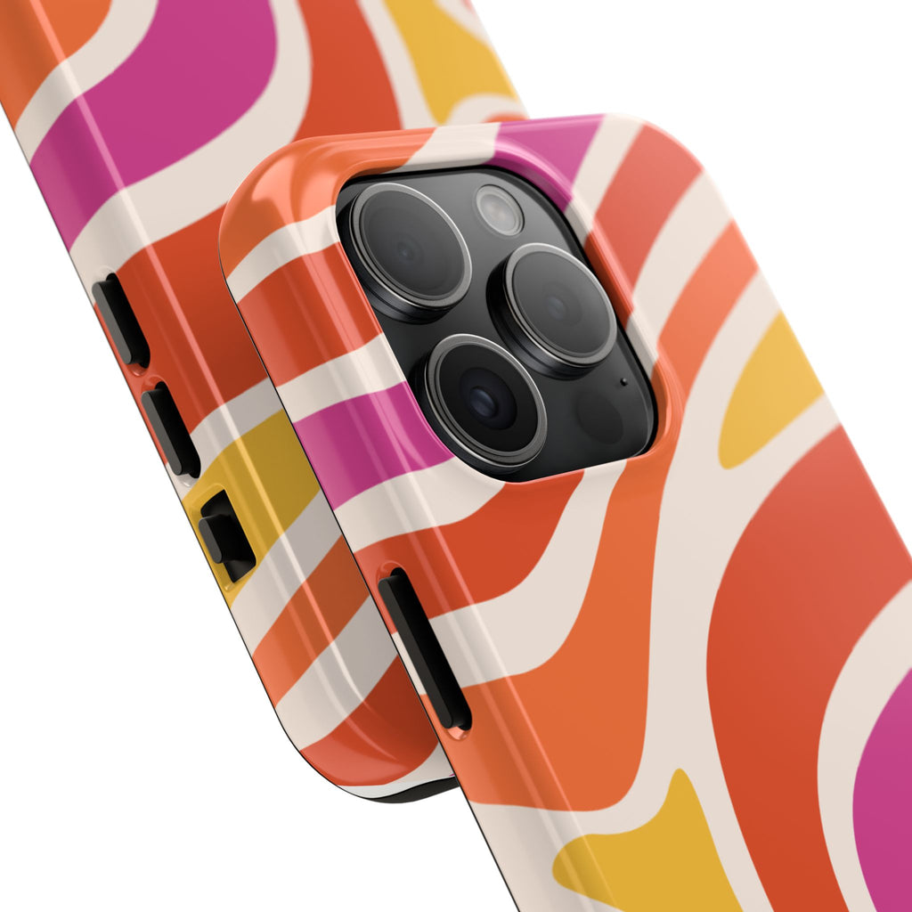 Retro Wave Tough Phone Case – Bright Abstract Orange, Pink & Yellow Protection