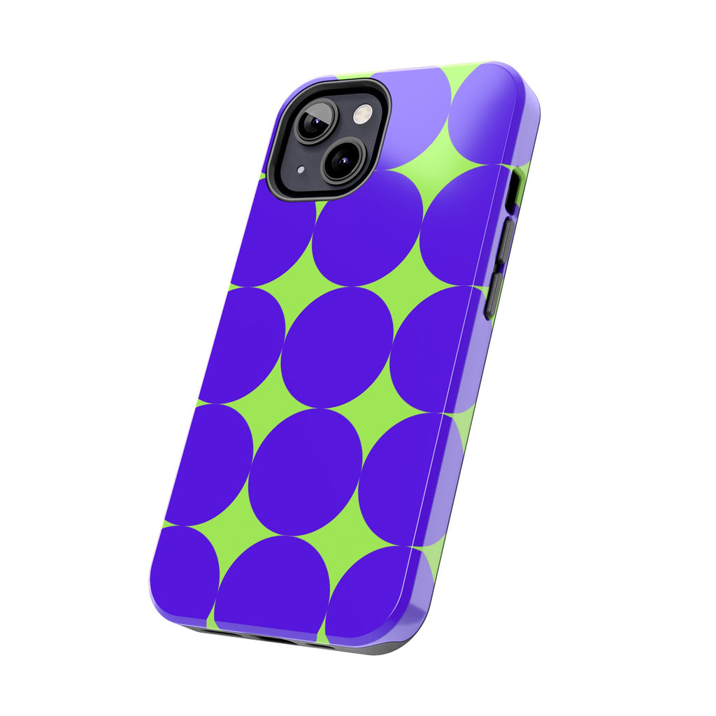 Tough Phone Case — Retro Purple & Lime Geometric Dot Design