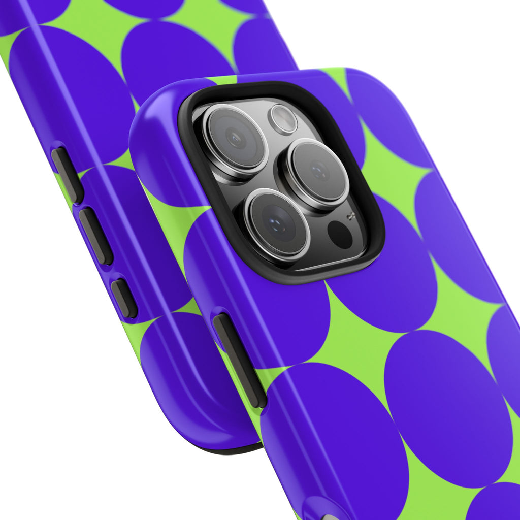 Tough Phone Case — Retro Purple & Lime Geometric Dot Design