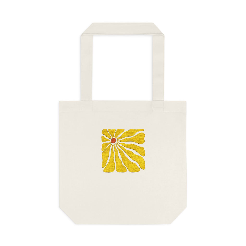 Yellow Daisy Square Tote — Cotton Tote Bag with Floral Puff Design