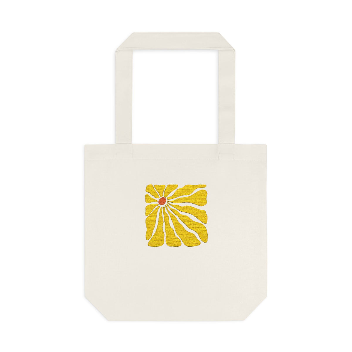 Yellow Daisy Square Tote — Cotton Tote Bag with Floral Puff Design