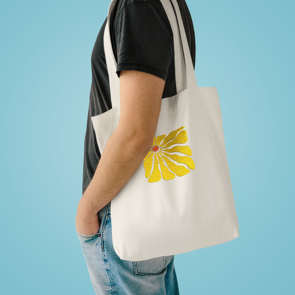 Yellow Daisy Square Tote — Cotton Tote Bag with Floral Puff Design
