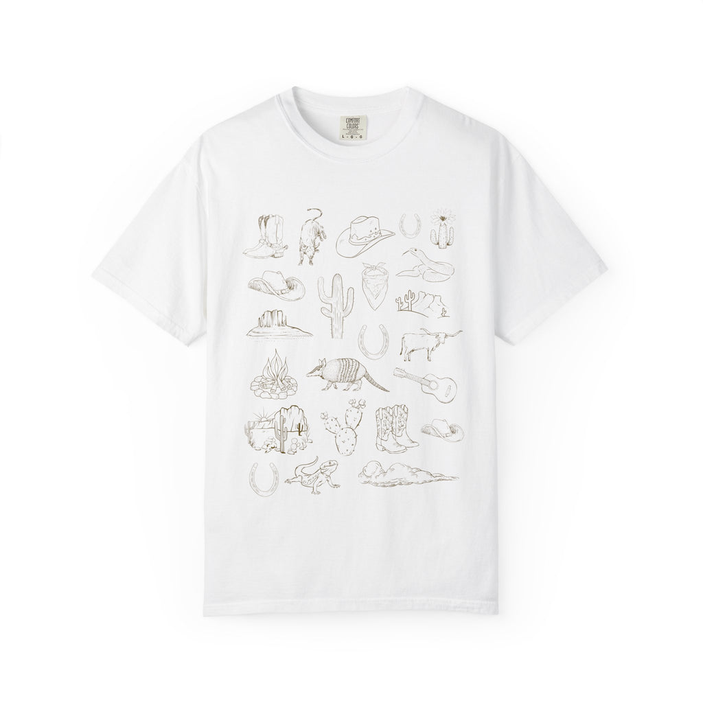 Desert Wildlife Sketch T-Shirt — Hand-Drawn Cactus & Animals Tee