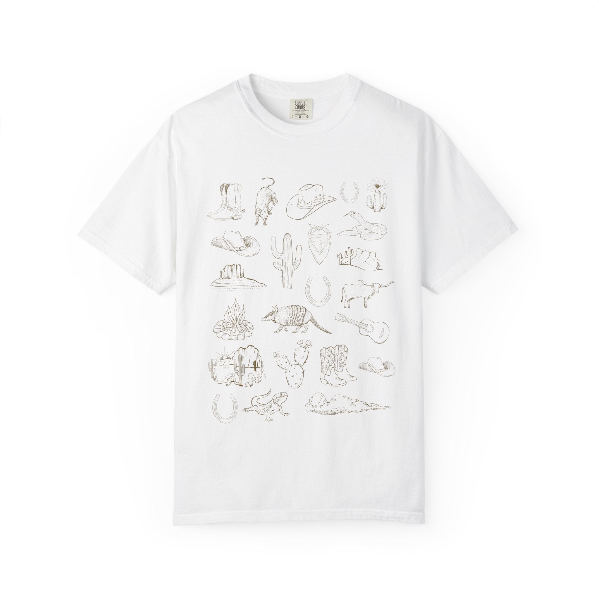 Desert Wildlife Sketch T-Shirt — Hand-Drawn Cactus & Animals Tee