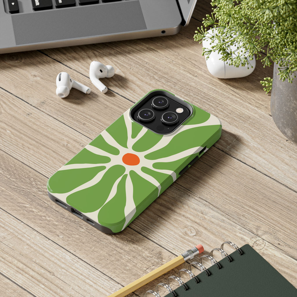 Green Daisy Tough Phone Case — Floral Protective Phone Cover