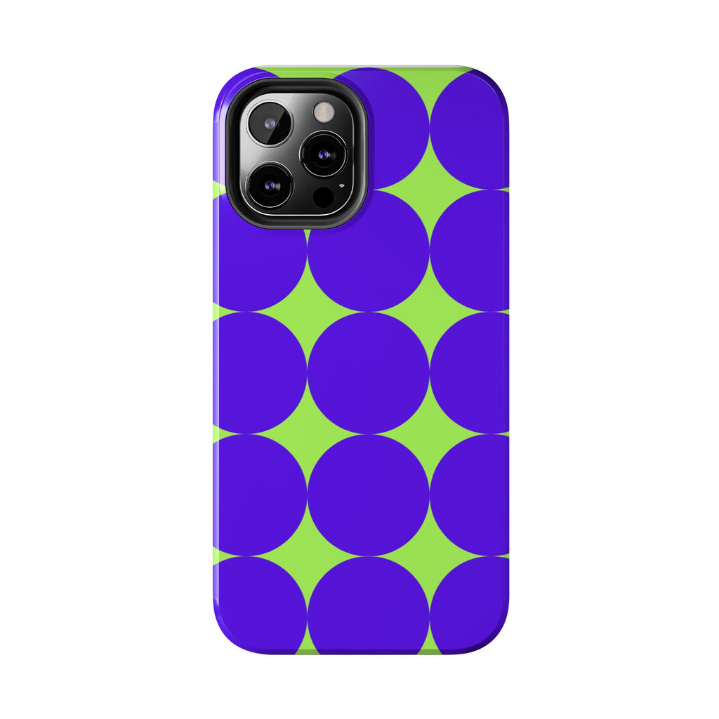 Tough Phone Case — Retro Purple & Lime Geometric Dot Design