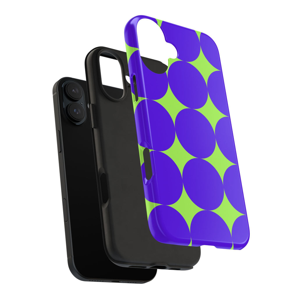 Tough Phone Case — Retro Purple & Lime Geometric Dot Design