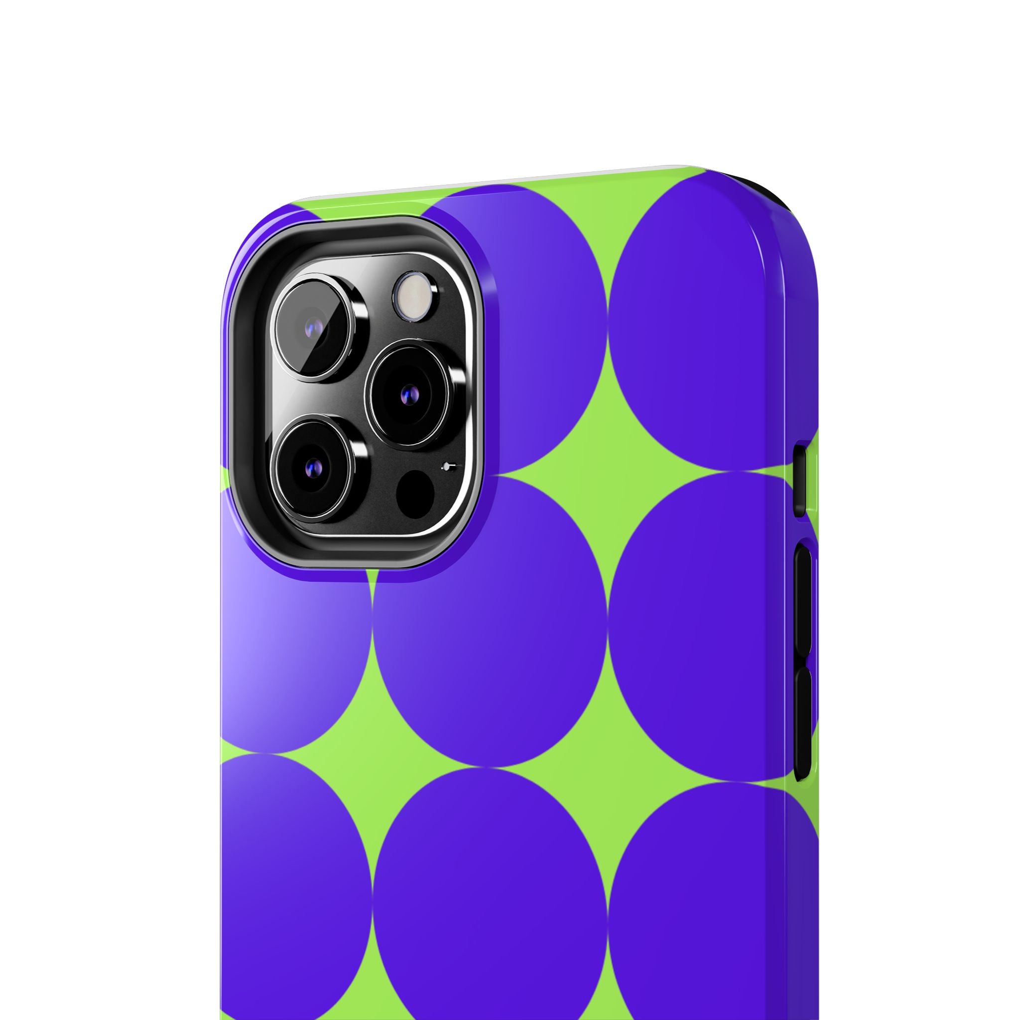 Tough Phone Case — Retro Purple & Lime Geometric Dot Design