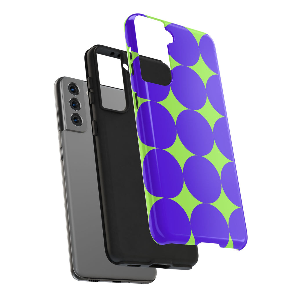 Tough Phone Case — Retro Purple & Lime Geometric Dot Design