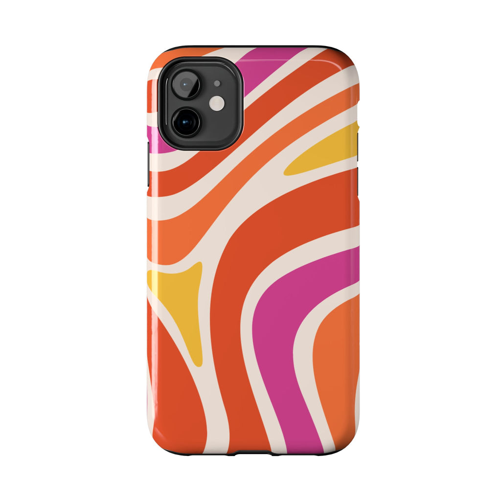 Retro Wave Tough Phone Case – Bright Abstract Orange, Pink & Yellow Protection