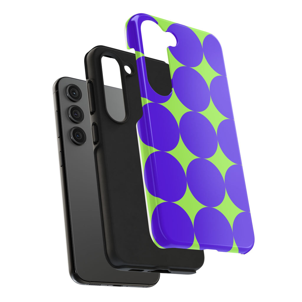 Tough Phone Case — Retro Purple & Lime Geometric Dot Design