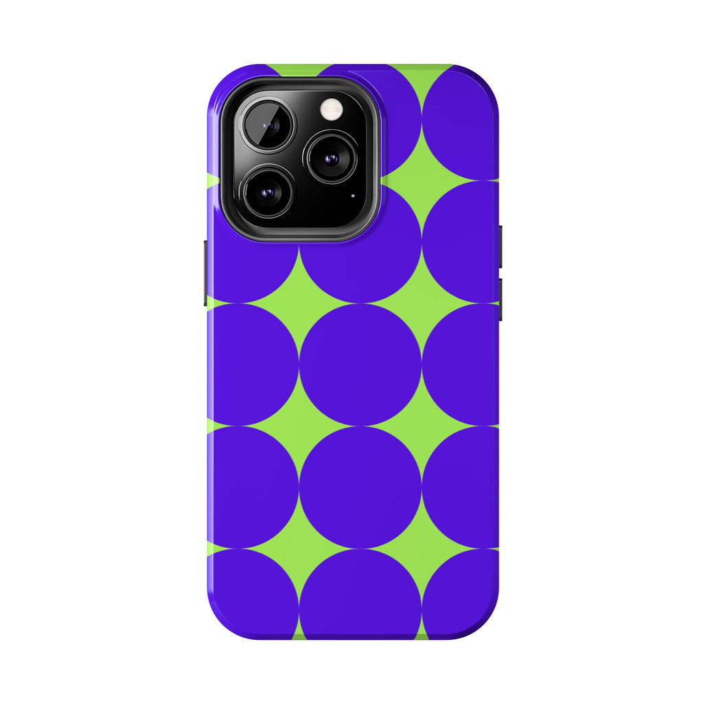 Tough Phone Case — Retro Purple & Lime Geometric Dot Design