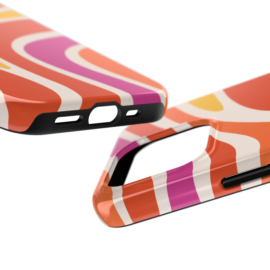 Retro Wave Tough Phone Case – Bright Abstract Orange, Pink & Yellow Protection