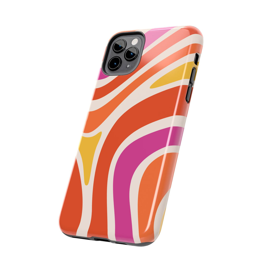 Retro Wave Tough Phone Case – Bright Abstract Orange, Pink & Yellow Protection