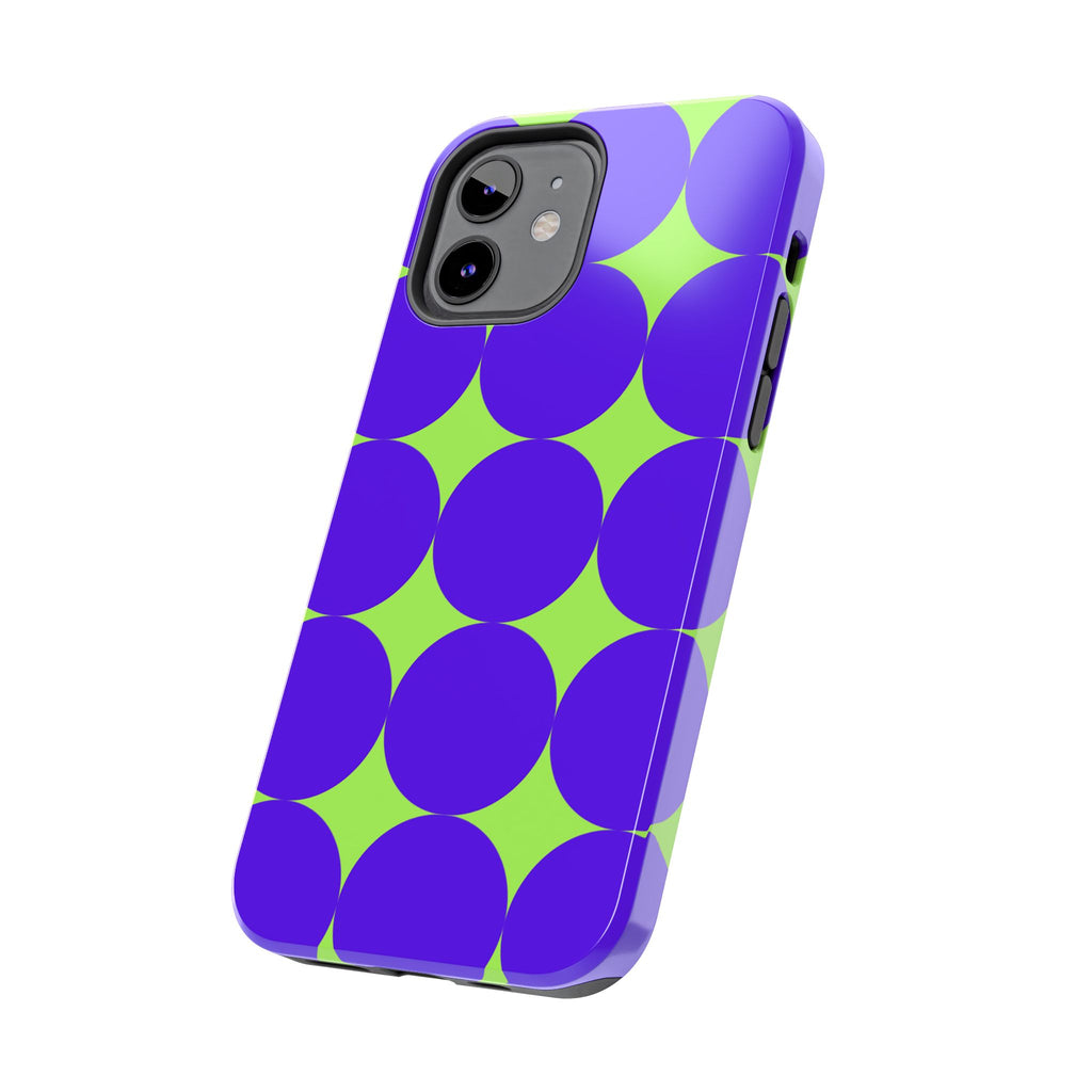 Tough Phone Case — Retro Purple & Lime Geometric Dot Design