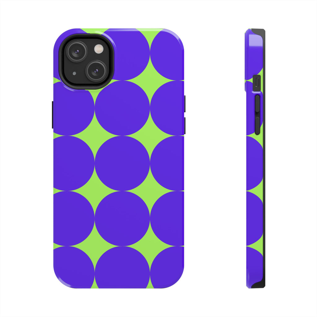 Tough Phone Case — Retro Purple & Lime Geometric Dot Design