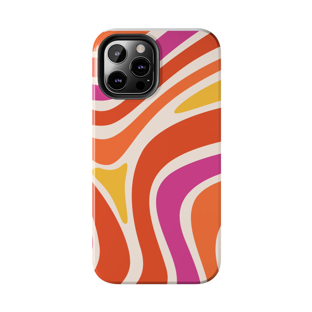 Retro Wave Tough Phone Case – Bright Abstract Orange, Pink & Yellow Protection